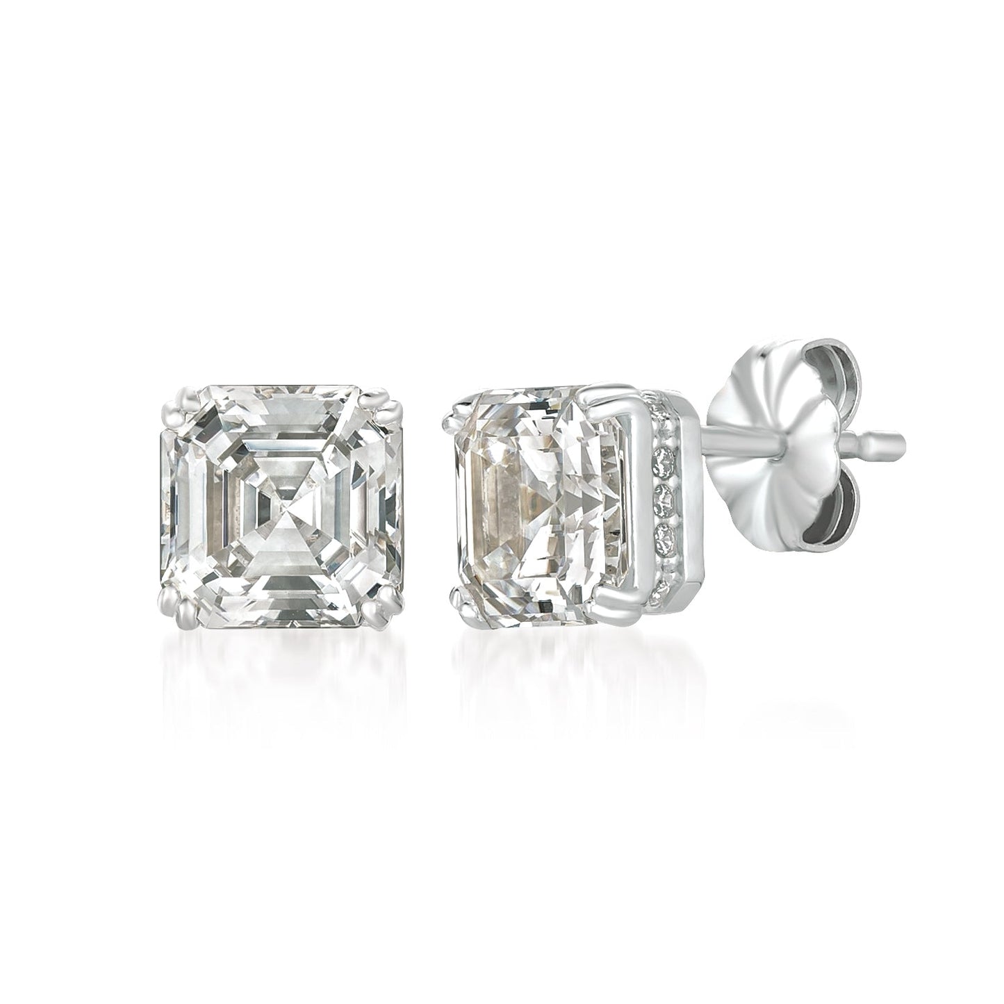 Crislu Royal Asscher Cut Stud Earrings in Pure Platinum