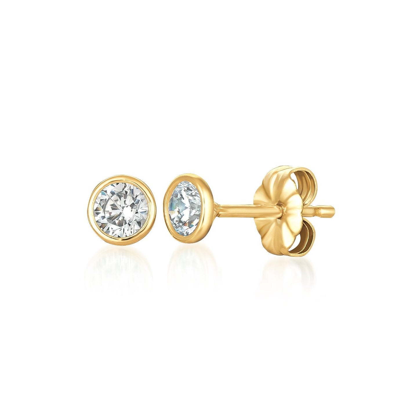 Crislu Solitaire Bezel Set Earrings Finished in 18kt Yellow Gold - 1.0 Cttw