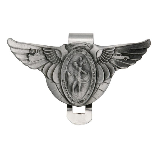 Extel Pewter Winged St. Christopher Sun Visor Clip for Men Women Car Truck