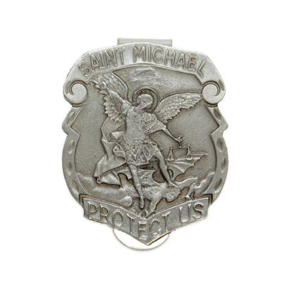 Extel Pewter Shield St. Michael, Patron Saint of Police Sun Visor Clip for Police Officer Car Truck