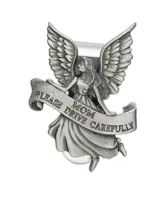 Extel Pewter Mom "Please Drive Carefully" Angel Sun Visor Clip for Mom Car Truck