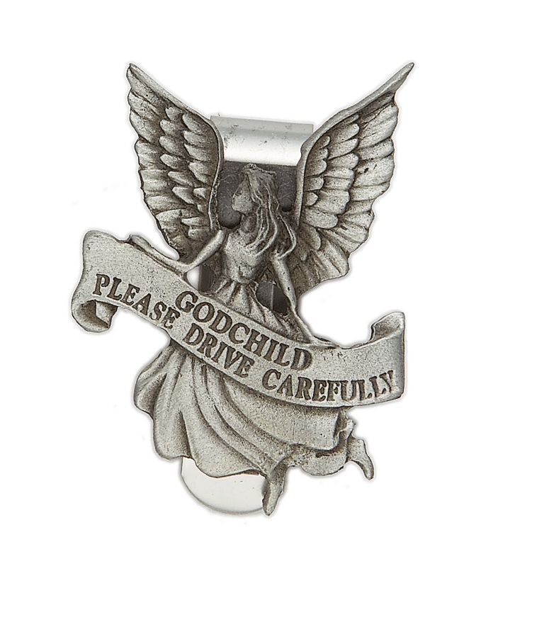 Extel Pewter Godchild "Please Drive Carefully" Angel Sun Visor Clip for Godchild Car Truck