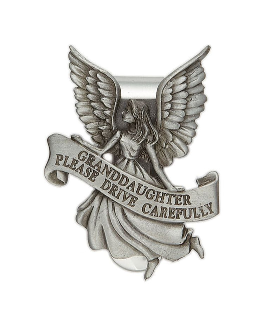 Extel Pewter Granddaughter"Please Drive Carefully" Angel Sun Visor Clip for Granddaughter Car Truck