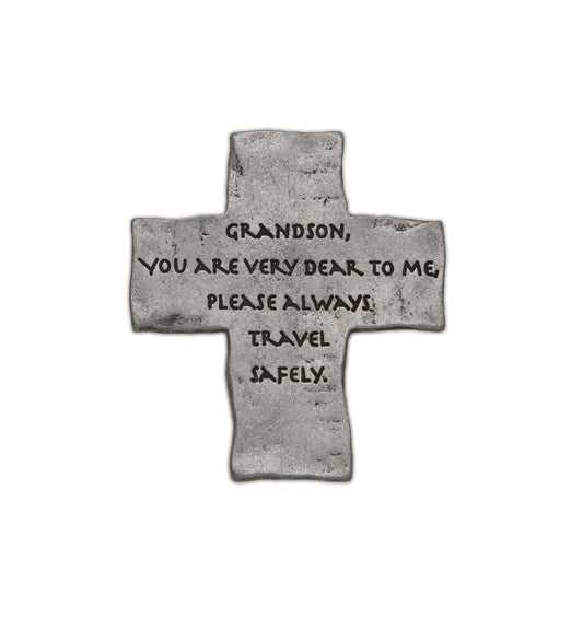 Extel Pewter Grandson "Drive Safely" Cross Sun Visor Clip for Grandson Car Truck