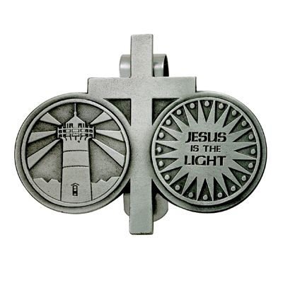 Extel Pewter Jesus is the Light and Cross Coins Sun Visor Clip for Men Women Car Truck