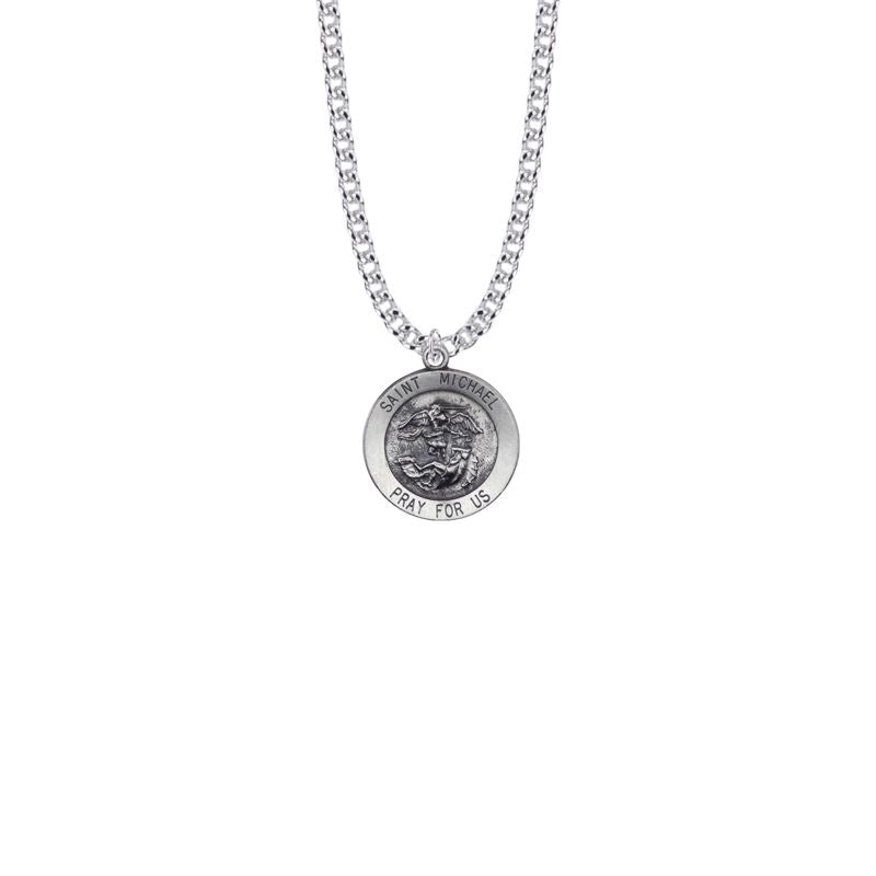 Extel Medium Sterling Silver Round St. Michael Medal Pendant, Patron Saint of Police Officers for Men Women with 20" chain