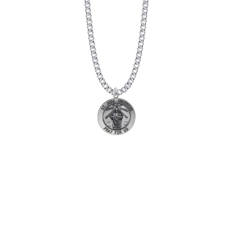 Extel Medium Sterling Silver St. Jude Medal Pendant, Patron Saint of Hopeless Causes and Desperation for Men Women with 20" chain