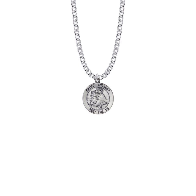 Extel Medium Sterling Silver Round St. Anthony Medal Pendant, Patron Saint of Lost Articles for Men Women with 20" chain