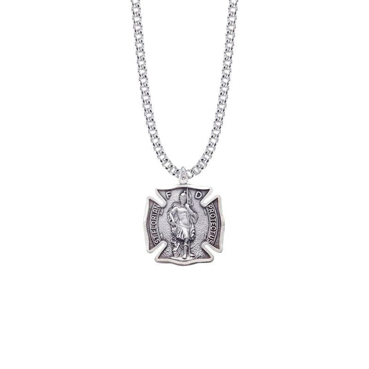 Extel Large Sterling Silver St. Florian Shield Medal Pendant, Patron Saint of Firefighters for Men with 24" chain