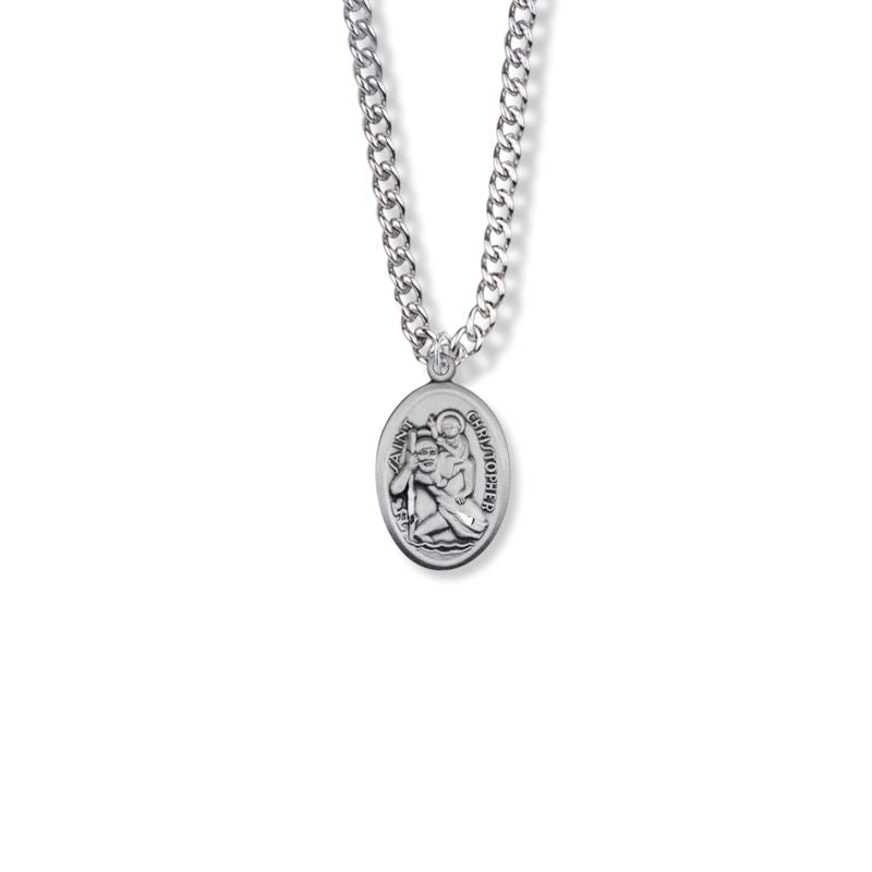 Extel Medium Sterling Silver Oval St. Christopher Medal Pendant, Patron Saint of Travelers for Women with 18" chain