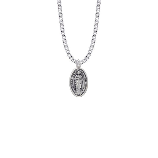 Extel Medium Sterling Silver Oval St. Jude Medal Pendant, Patron Saint of Hopeless Causes and Desperation for Men Women with 20" chain