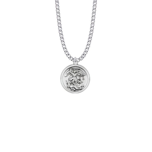 Extel Medium Sterling Silver Round St. Michael Medal Pendant, Patron Saint of Police Officers for Men Women with 20" chain