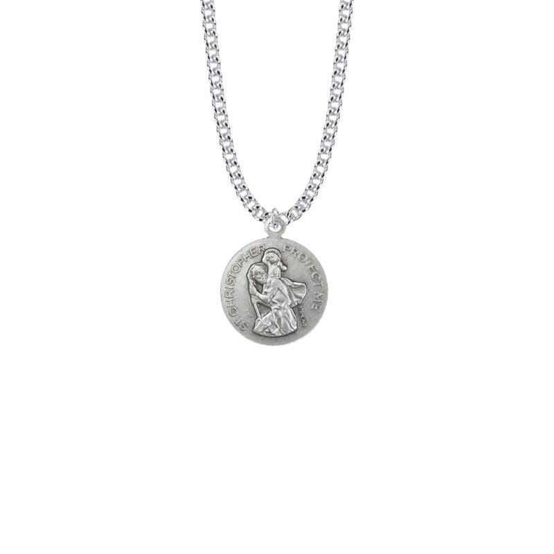 Extel Medium Round Sterling Silver Boy's Basketball Medal Pendant with St. Christopher on Back with 20" chain