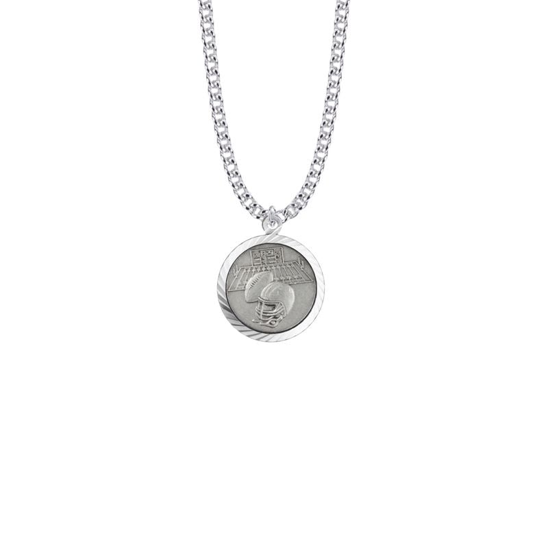 Extel Medium Round Sterling Silver Boy's Football Medal Pendant with St. Christopher on Back with 20" chain