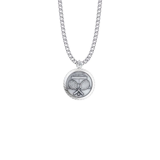 Extel Medium Round Sterling Silver Boy's Tennis Medal Pendant with St. Christopher on Back with 20" chain