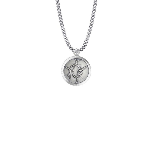 Extel Medium Round Sterling Silver Girl's Gymnastics Medal Pendant with St. Christopher on Back with 18" chain