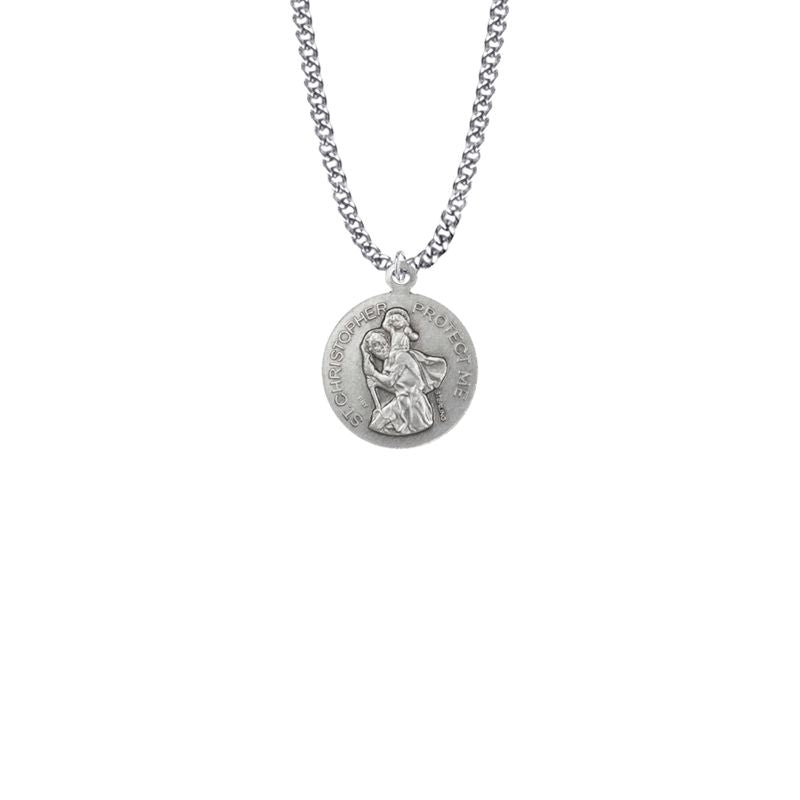 Extel Medium Round Sterling Silver Girl's Gymnastics Medal Pendant with St. Christopher on Back with 18" chain