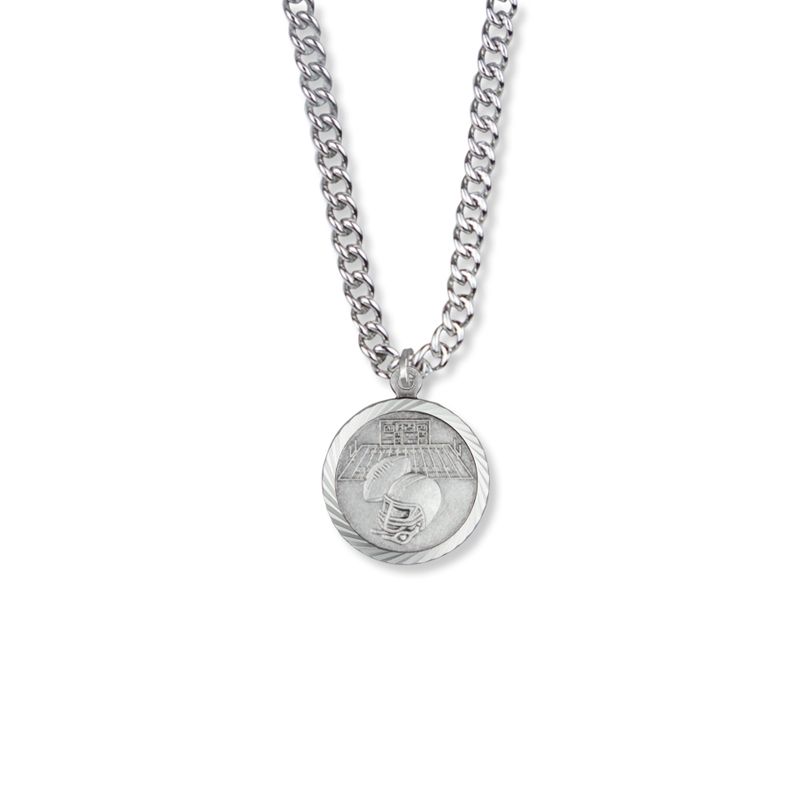 Extel Medium Round Sterling Silver Boy's Football Player Helmet Medal Pendant with Cross on Back with 20" chain