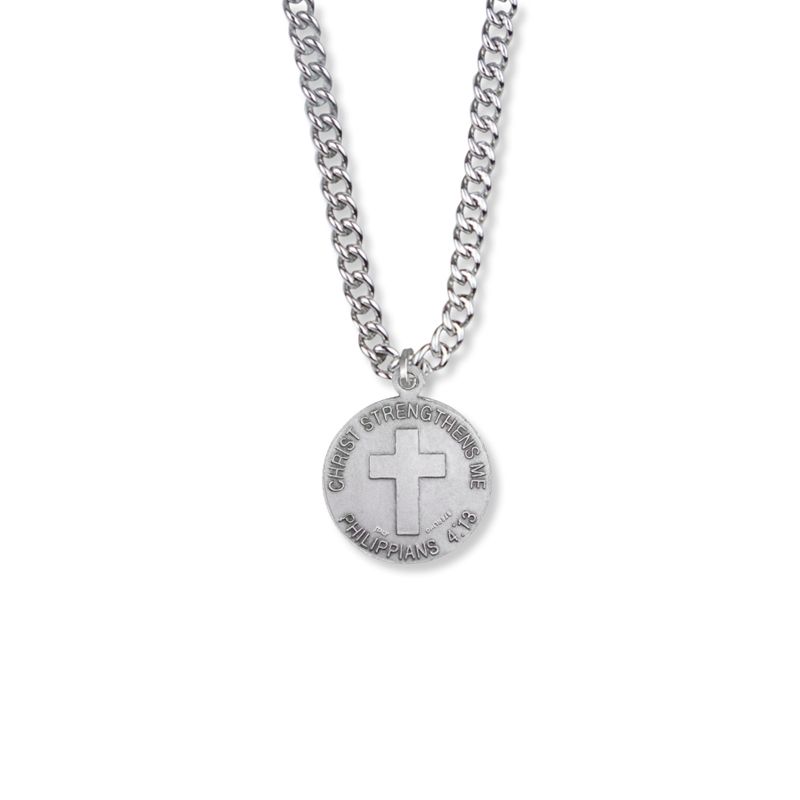 Extel Medium Round Sterling Silver Boy's Football Player Helmet Medal Pendant with Cross on Back with 20" chain