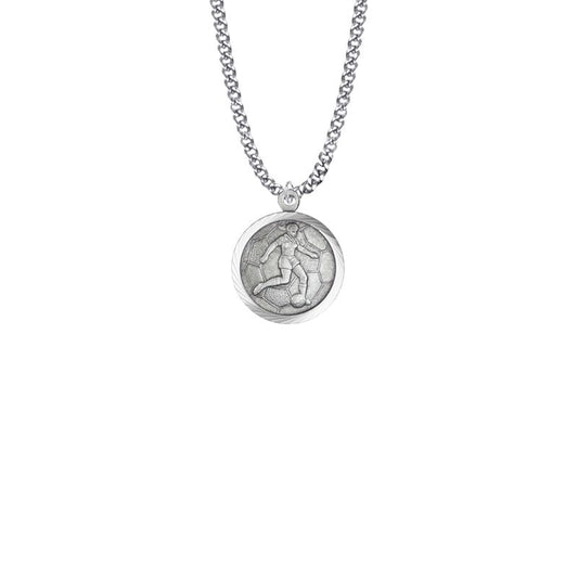 Extel Medium Round Sterling Silver Girl's Soccer Player Medal Pendant with St. Christopher on Back with 18" chain