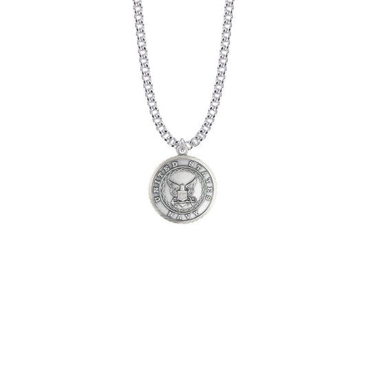 Extel Medium Round Nickel Silver U.S. Navy Medal Pendant with Christ Strengthens Me on Back for Women with 20" chain