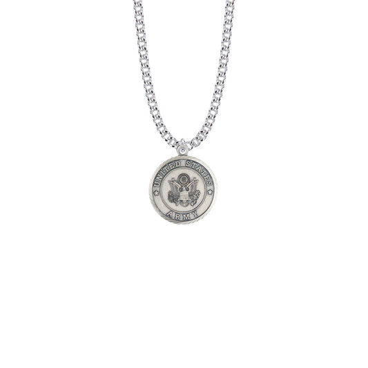 Extel Medium Round Nickel Silver U.S. Army Medal Pendant with Christ Strengthens Me on Back for Women with 20" chain