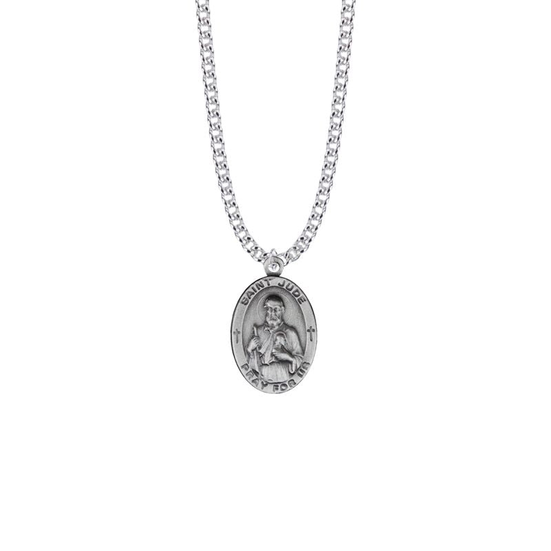 Extel Large Pewter Oval Saint Jude Medal Pendant, Patron Saint of Hopeless Causes and Desperation for Men with 24" chain