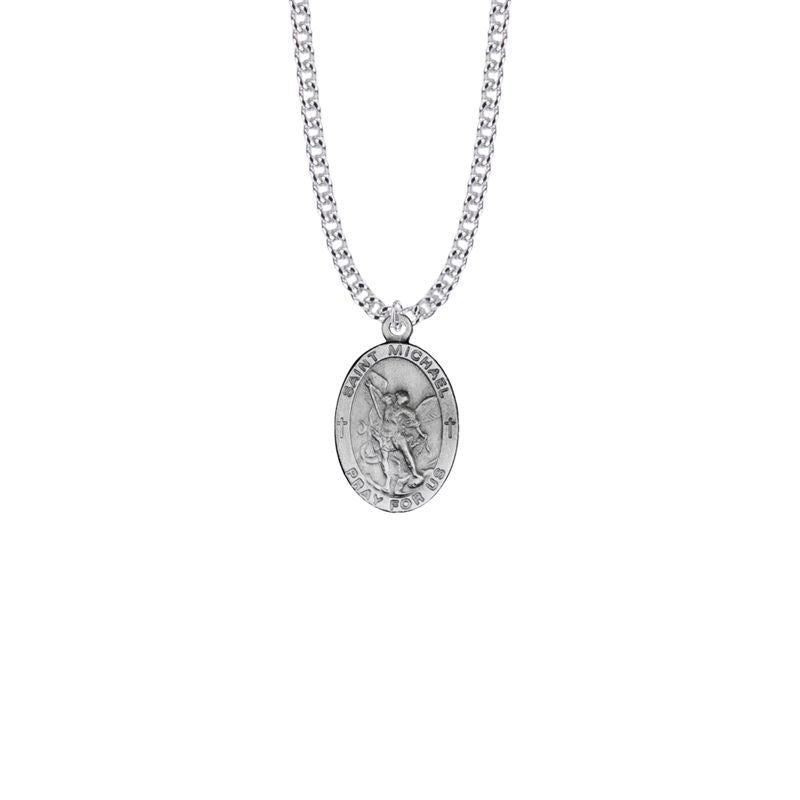 Extel Large Pewter Oval Saint Michael Medal Pendant, Patron Saint of Police for Men Women with 20" chain