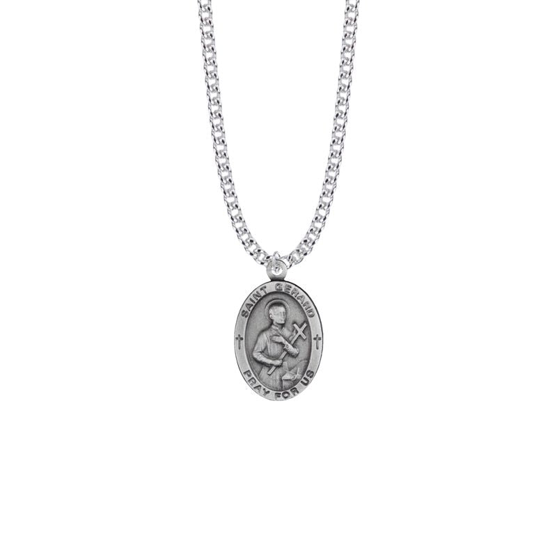 Extel Large Pewter Oval Saint Gerard Medal Pendant, Patron Saint of Expectant Mothers for Men with 24" chain