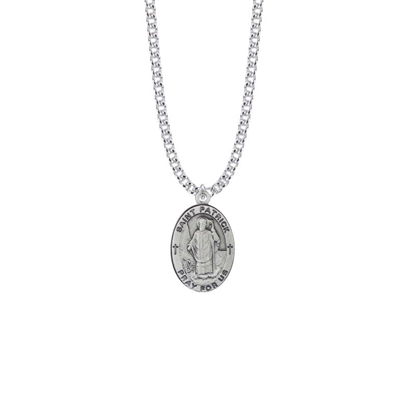 Extel Large Pewter Oval Saint Patrick Medal Pendant, Patron Saint of Ireland for Men with 24" chain