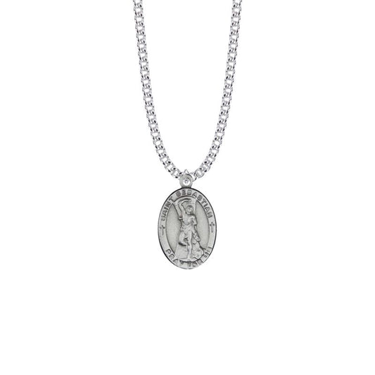 Extel Large Pewter Oval Saint Sebastian Medal Pendant, Patron Saint of Athletes for Men with 24" chain