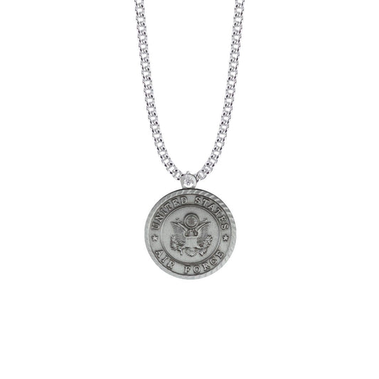 Extel Large Round Pewter U.S. Air Force Medal Pendant with St. Michael on Back for Men with 24" chain