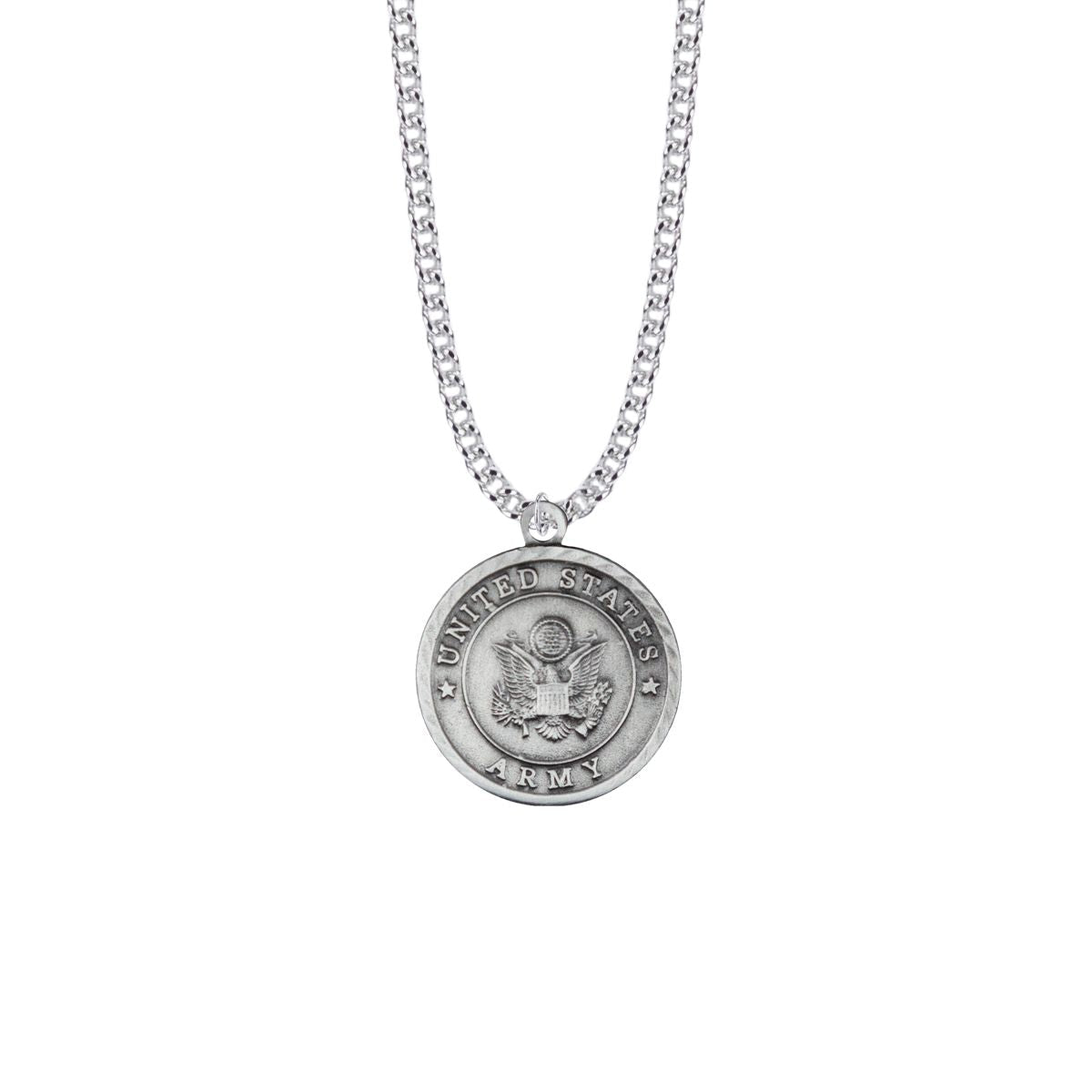 Extel Large Round Pewter U.S. Army Medal Pendant with St. Michael on Back for Men with 24" chain