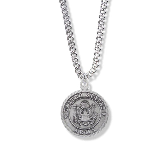 Extel Medium Round Pewter U.S. Army Medal Pendant with St. Michael on the Back for Men Women with 20" chain