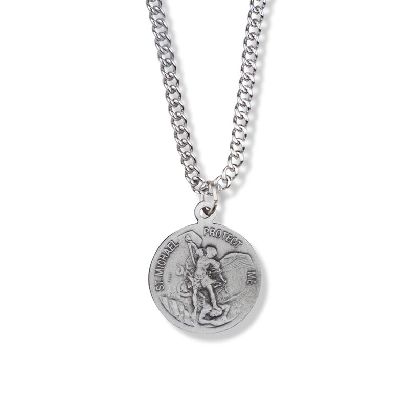 Extel Medium Round Pewter U.S. Army Medal Pendant with St. Michael for Men Women with 20 Inch Chain