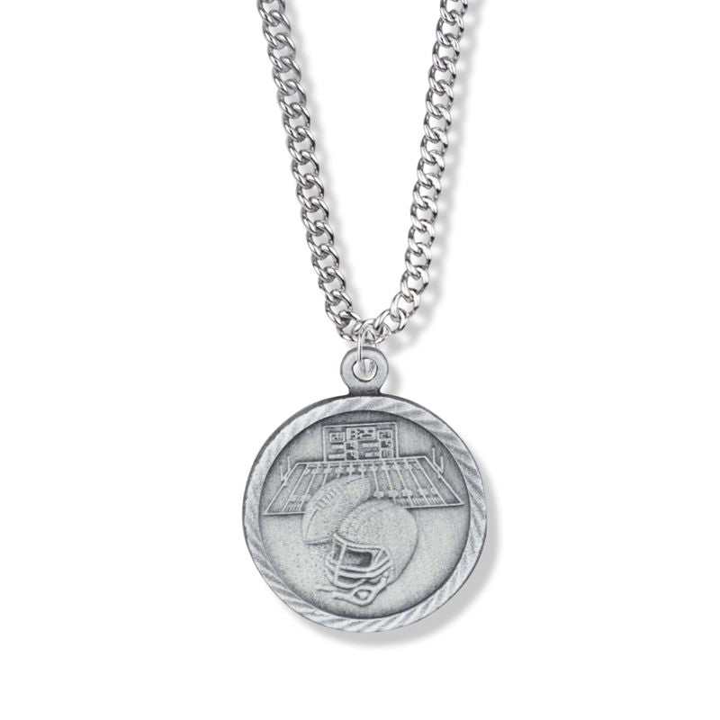 Extel Medium Pewter Round Football Medal Pendant with St. Christopher on Back for Boy Girl with 20" chain