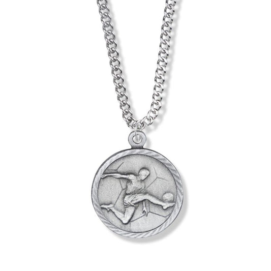 Extel Medium Pewter Round Boys Soccer Medal Pendant with St. Christopher on Back with 20" chain