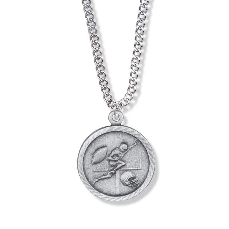 Extel Medium Pewter Round Boys Football Medal Pendant with Cross on Back with 20" chain