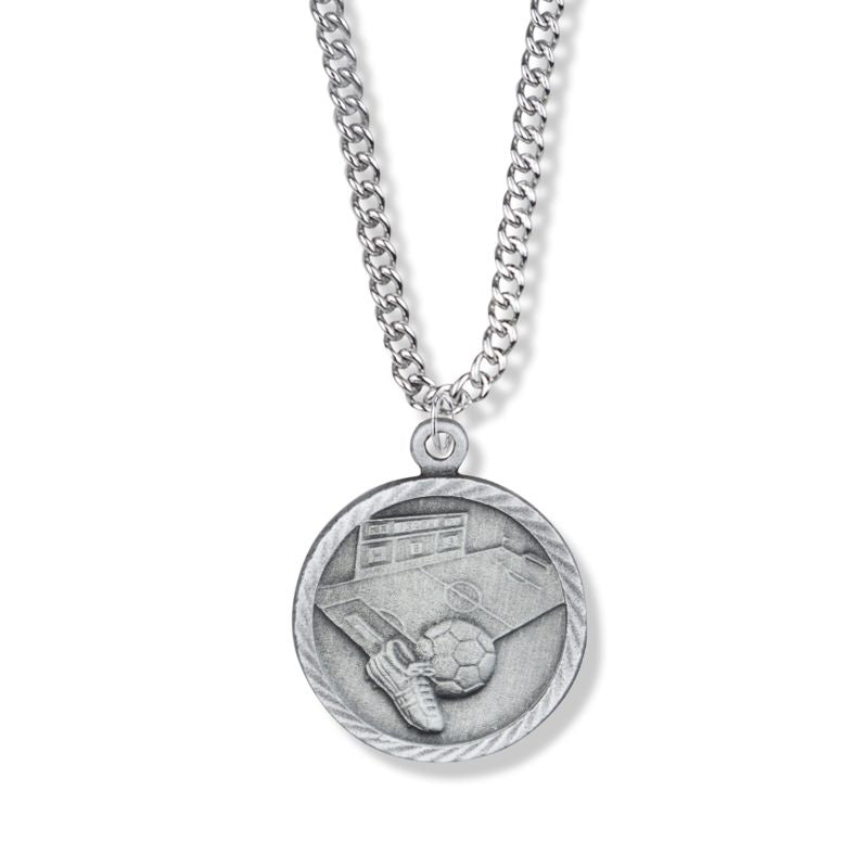 Extel Medium Pewter Round Soccer Medal Pendant with Cross on Back for Boy Girl with 20" chain