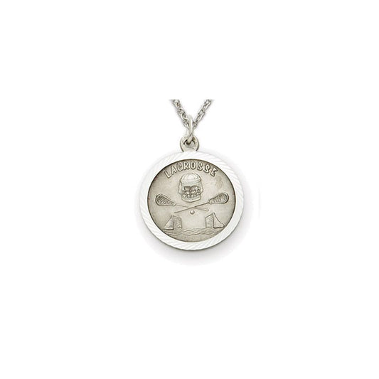 Extel Medium Pewter Round Lacrosse Medal Pendant with Cross on Back for Boy Girl with 20" chain