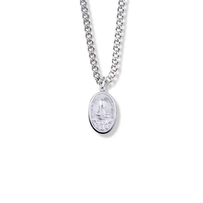 Extel Medium Oval Pewter Our Lady of Fatima Medal Pendant for Men Women with 18" chain