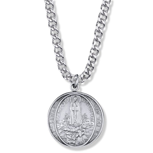 Extel Large Round Pewter Our Lady of Fatima Medal Pendant for Men Women with 24" chain