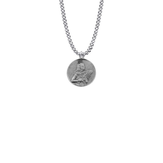 Extel Medium Pewter Small Round Saint Agatha Medal Pendant, Patron Saint of Breast Cancer Patients for Women with 18" chain