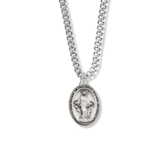 Extel Medium Sterling Silver Oval Miraculous Medal Pendant for Men Women with 20" chain