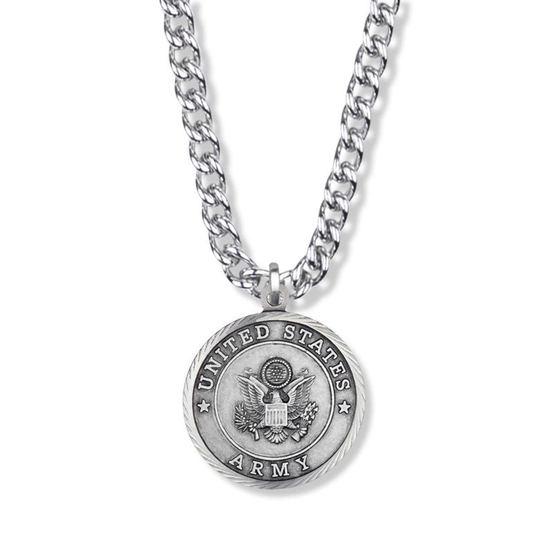 Extel Large Sterling Silver U.S. Army Medal Pendant with St. Michael on Back for Men with 24" chain