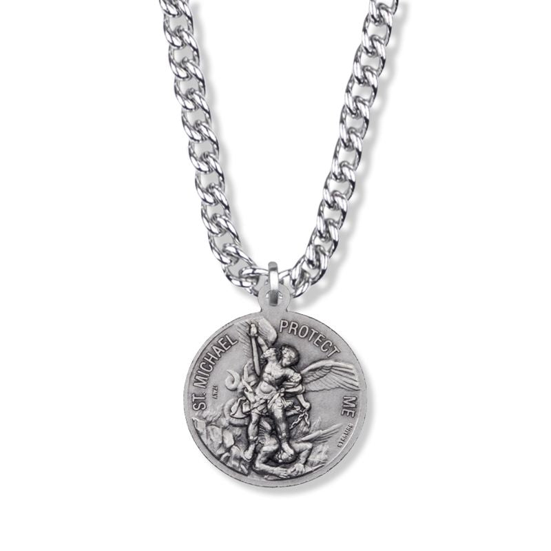 Extel Large Sterling Silver U.S. Army Medal Pendant with St. Michael on Back for Men with 24 Inch Chain