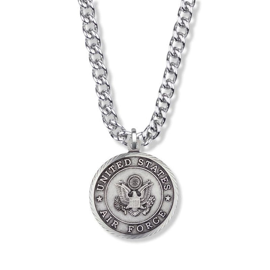 Extel Large Sterling Silver U.S. Air Force Medal Pendant with St. Michael on Back for Men with 24" chain