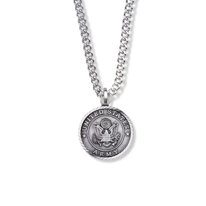 Extel Medium Sterling Silver U.S. Army Medal Pendant with St. Michael on Back for Women with 20" chain