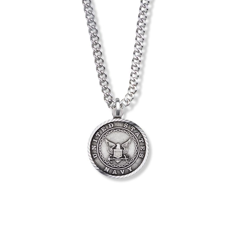 Extel Medium Sterling Silver U.S. Navy Medal Pendant with St. Michael on Back for Women with 20" chain