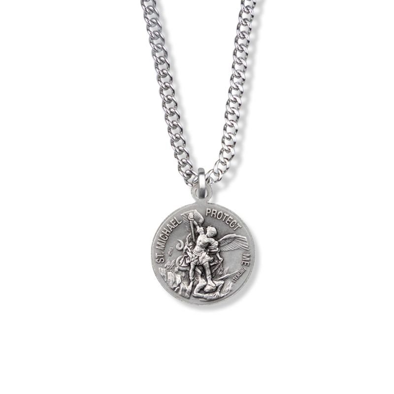 Extel Medium Sterling Silver U.S. Navy Medal Pendant with St. Michael on Back for Women with 20" chain